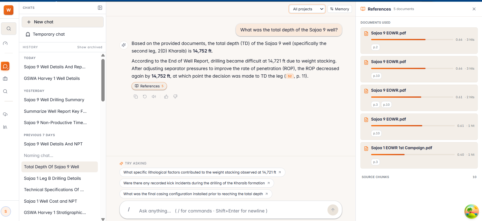 A chat answer with inline source citations